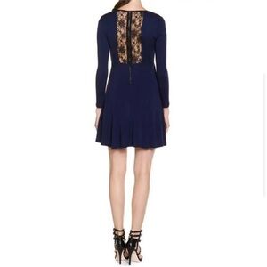 Alice + Olivia NWT Ricci Navy Wool Fit and Flare Lace Open Back Dress Size 6